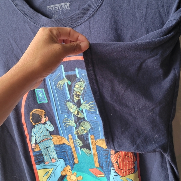 Steven Rhodes Bedtime Stories T-Shirt DON'T FALL ASLEEP Navy Blue Size LARGE - Picture 9 of 9